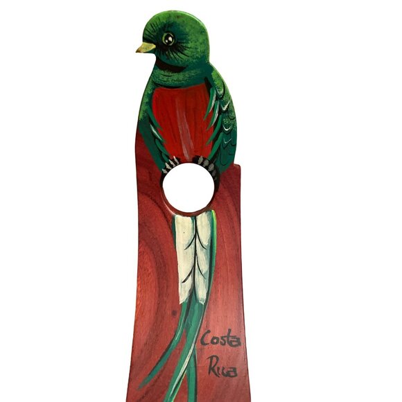 Colorful Hand-Painted Costa Rica Bird Wooden Wine Bottle Holder - Picture 2 of 5